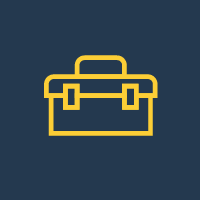 Simple yellow toolbox icon representing construction tools and services.